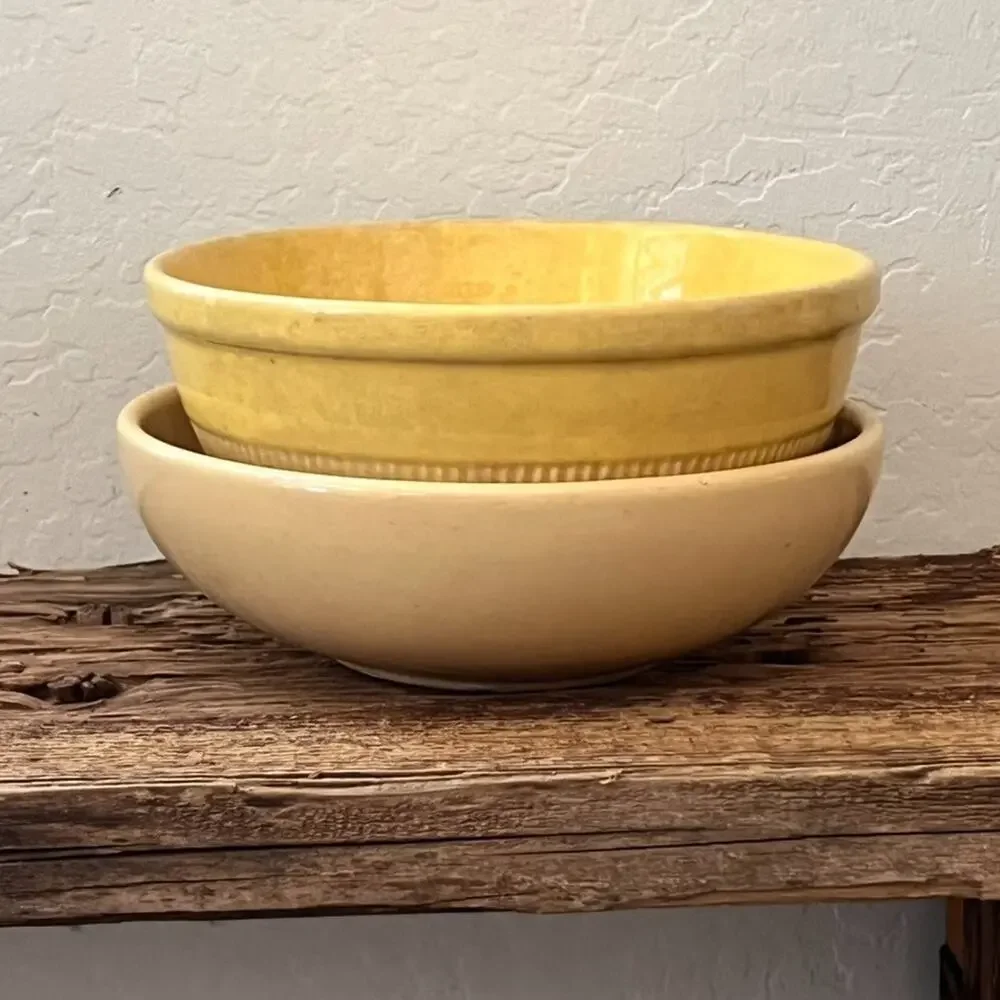 Antique Primitive Yellow Ware and Shenango China Mixing Bowl Set Farmhouse